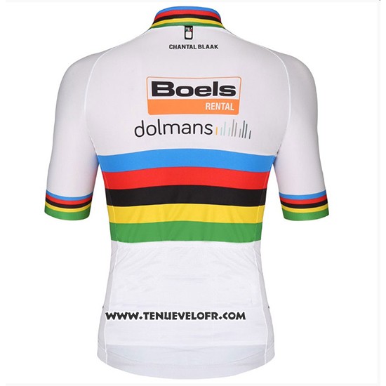 2018 Maillot Ciclismo UCI Mondo Champion Leader Boels Dolmans Blanc Manches Courtes et Cuissard